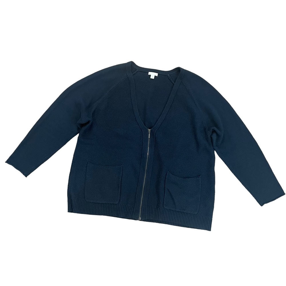 J.Jill V Neck Waffle Cardigan Zip Up